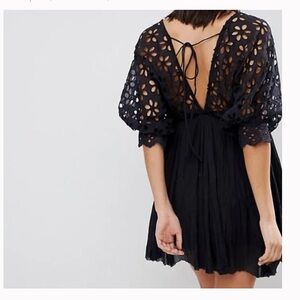 Free People Bella Note Eyelet Mini Dress Black